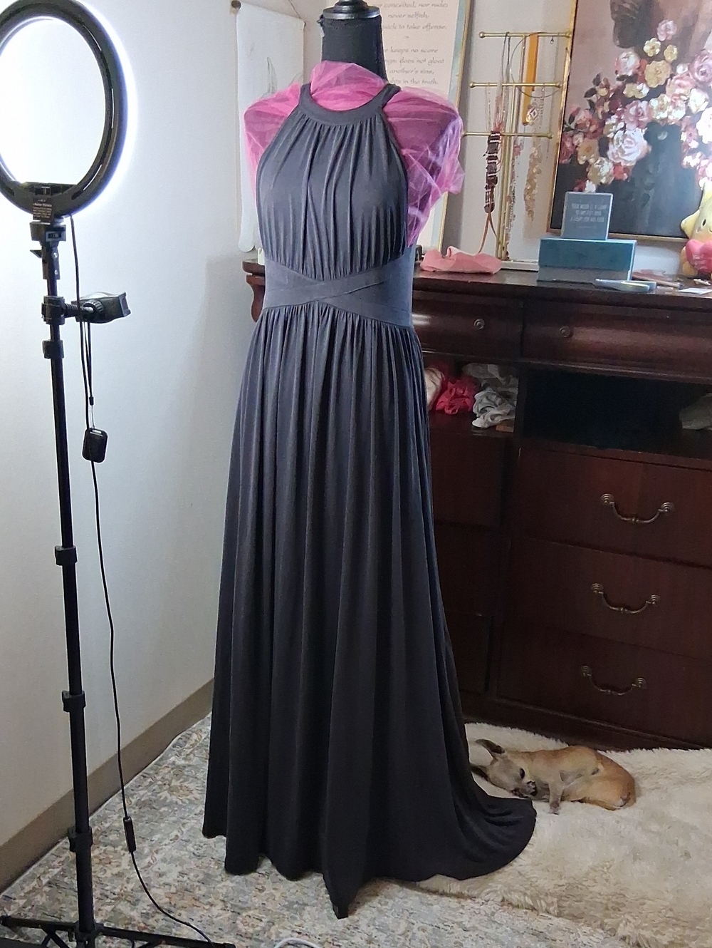 silence + noise Black Halter Maxi Dress with Gathered Bodice